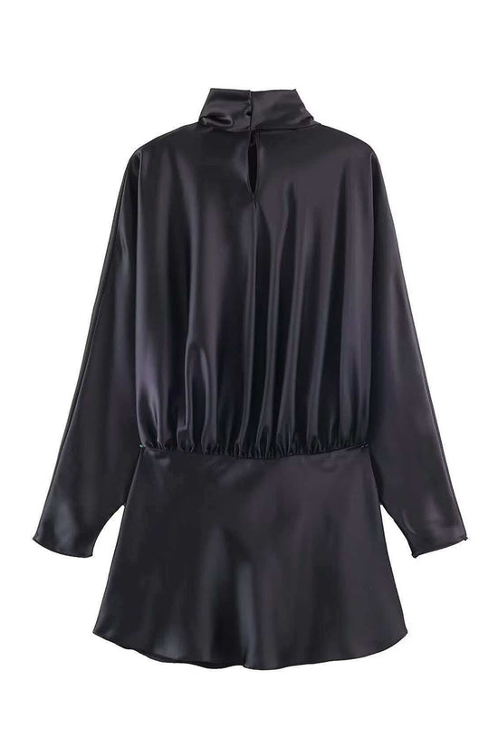 Draped Scarf Neck Long Sleeve Casual Dress