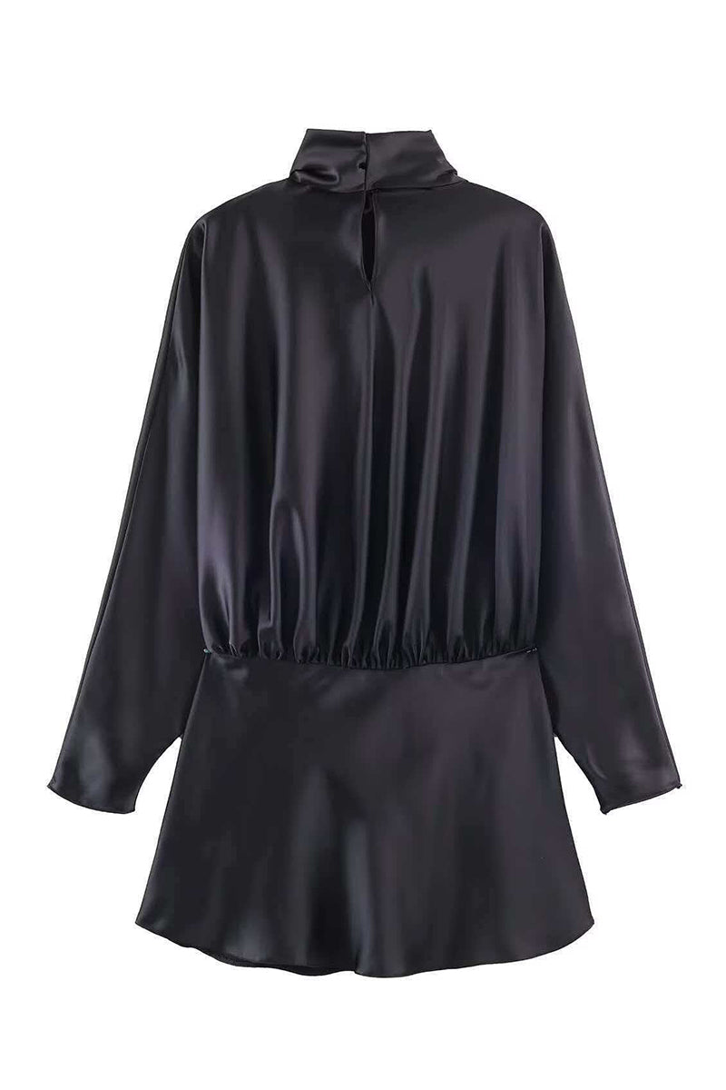 Draped Scarf Neck Long Sleeve Casual Dress