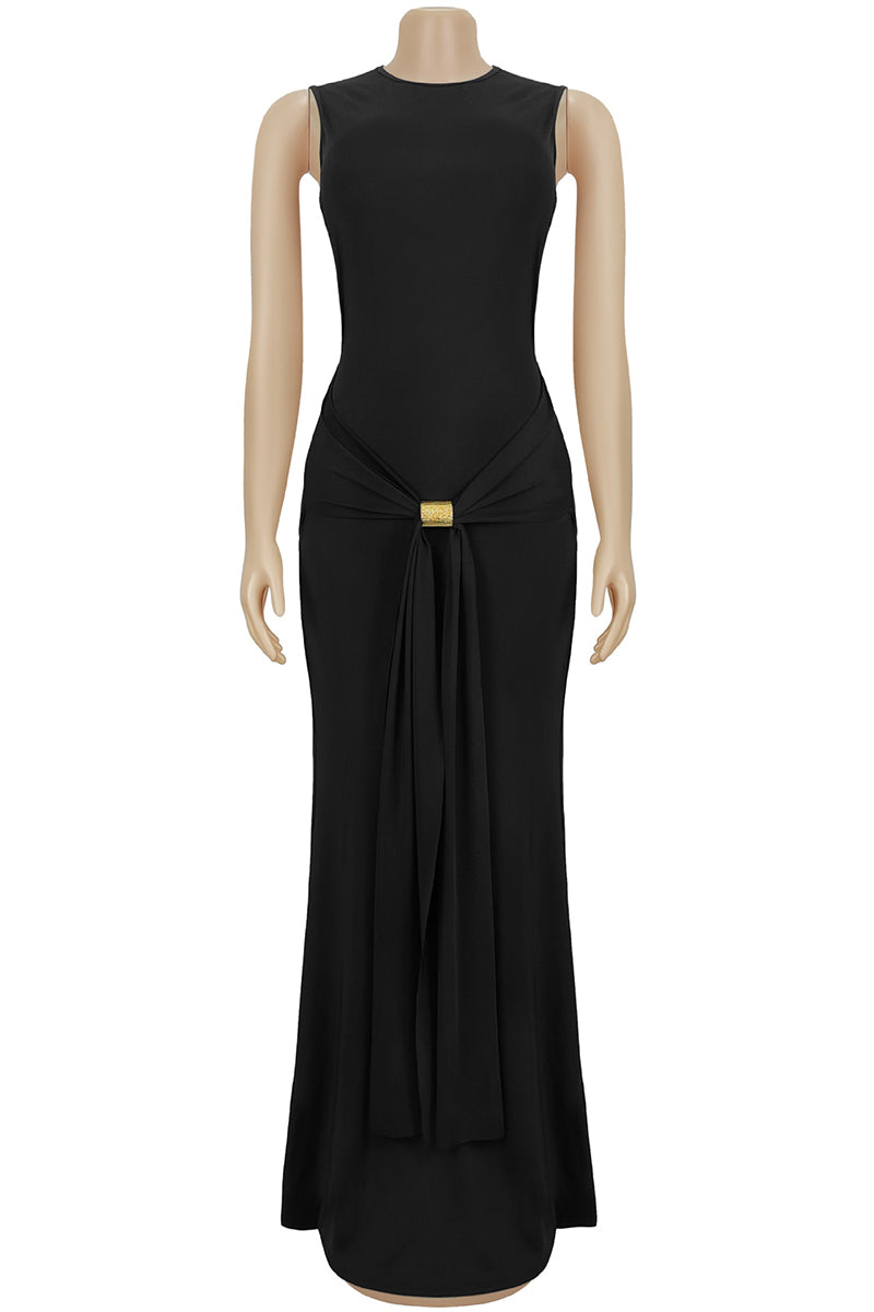 Elegant Sleeveless Maxi Dress with Tie Waist