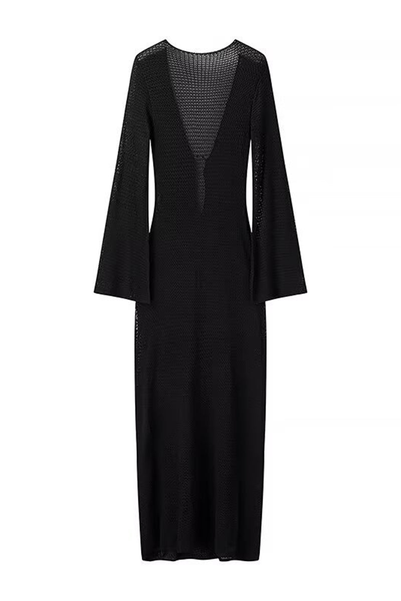 Deep V-Neck Long Sleeve Bodycon Dress