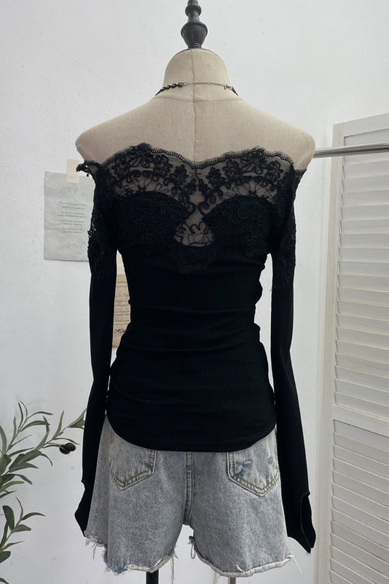 Lace Detail Long Sleeve Bodycon Top
