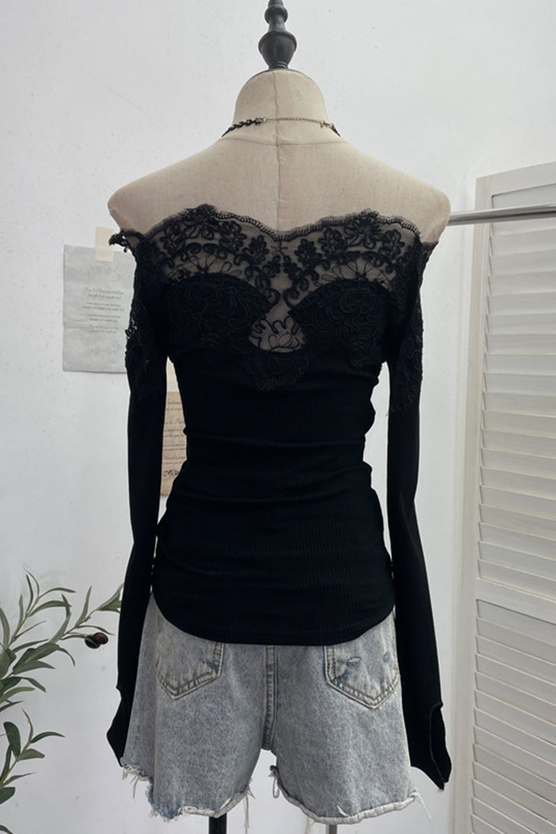 Lace Detail Long Sleeve Bodycon Top