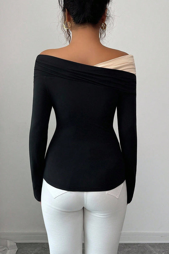 Off-Shoulder Ruched Long Sleeve T-Shirt