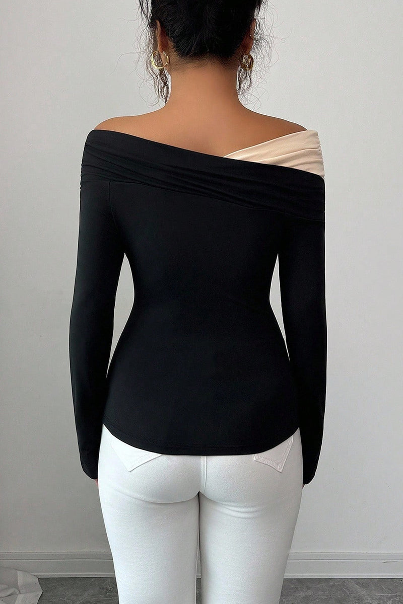 Off-Shoulder Ruched Long Sleeve T-Shirt