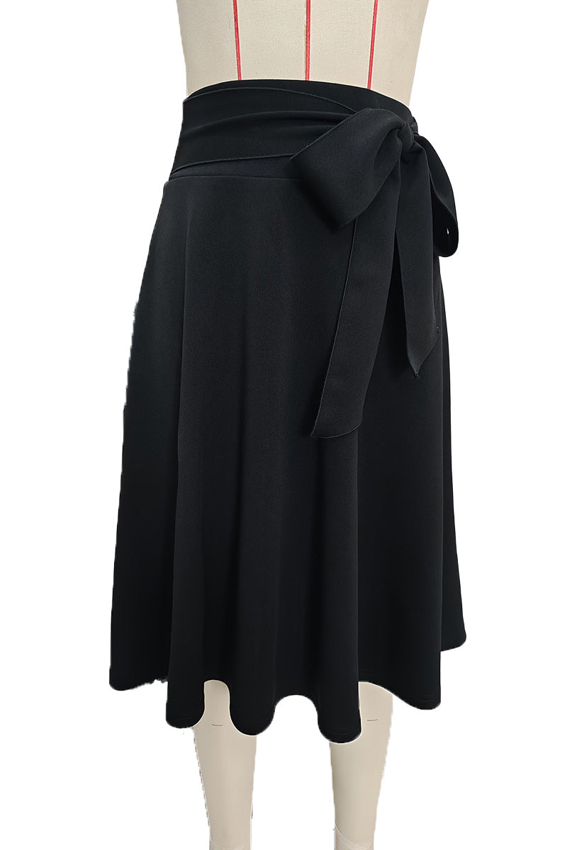 High-Waist Bow-Tie Midi Skirt