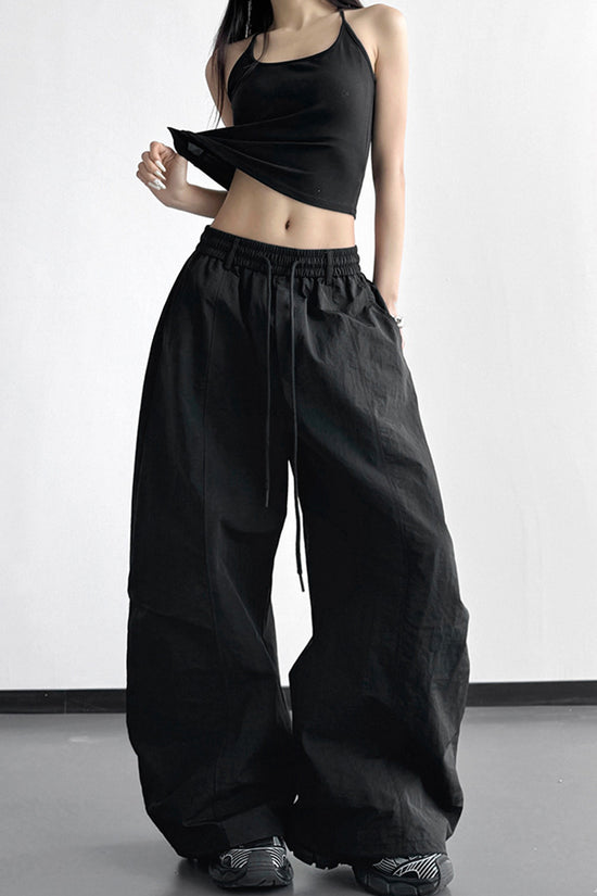Wide-Leg Drawstring Casual Pants