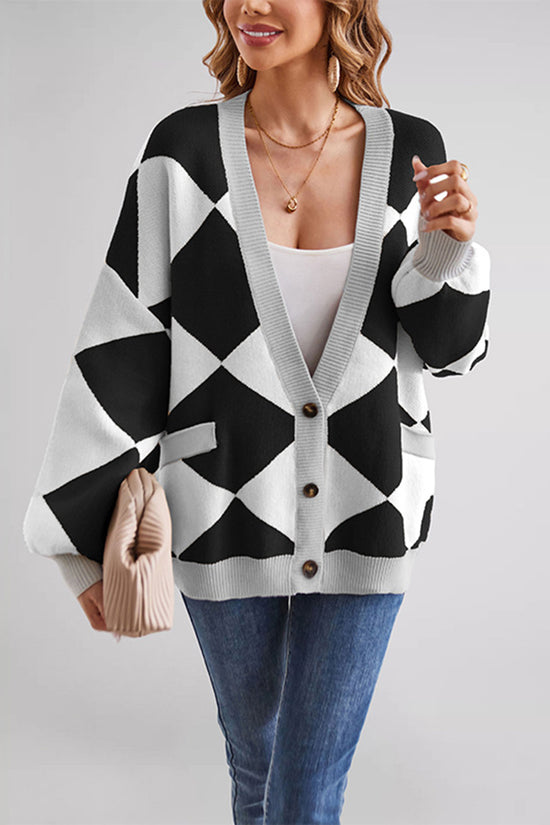 Geometric Patterned Button-Up Cardigan