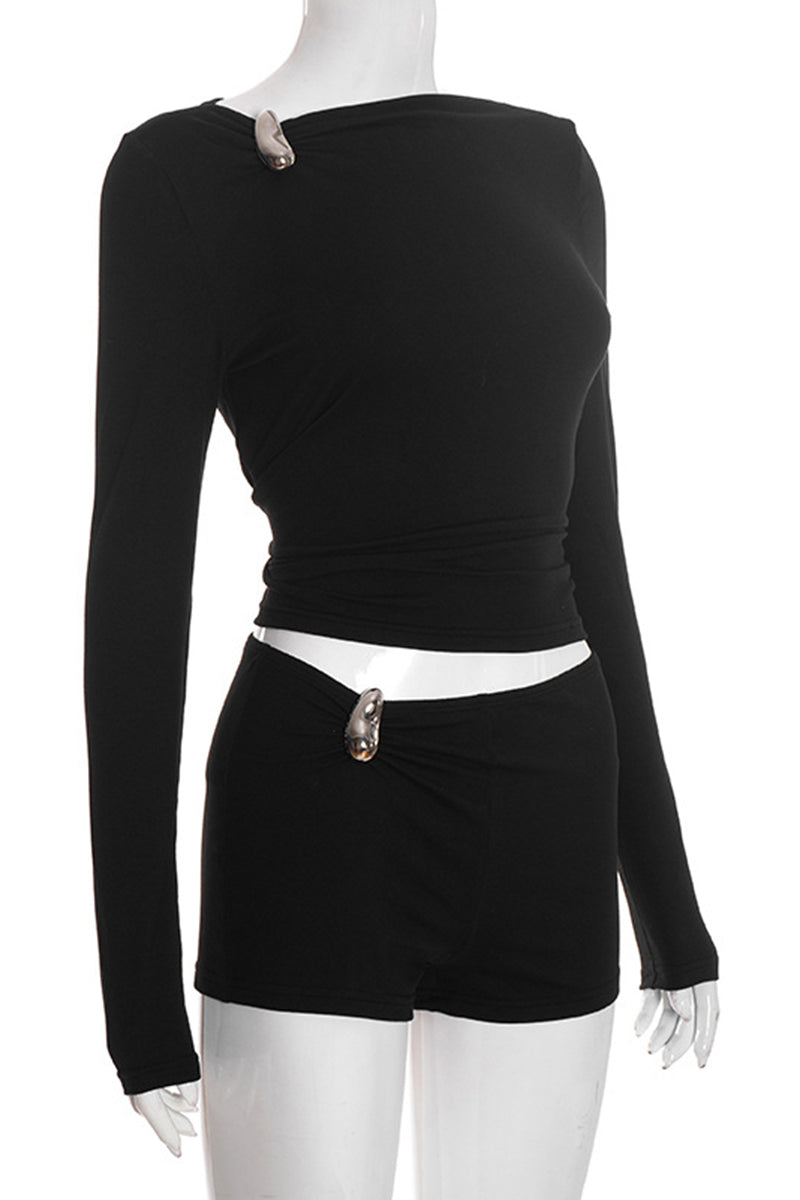 Long Sleeve Shorts Set with Stylish Detail
