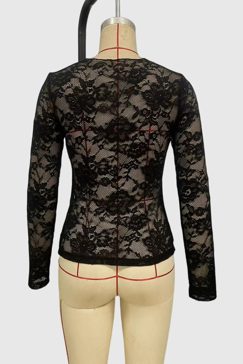 Lace Long Sleeve Bodycon Top