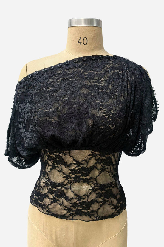 Off-Shoulder Floral Lace Button Top