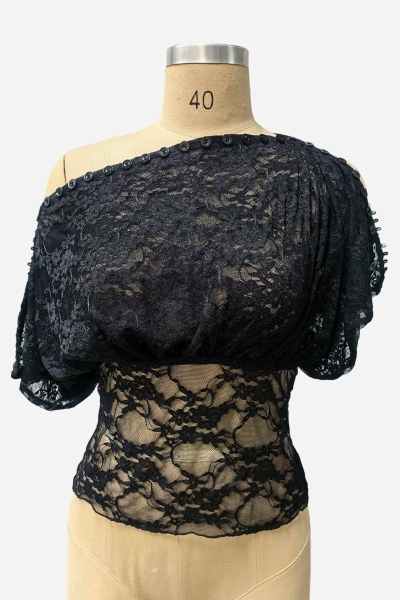 Off-Shoulder Floral Lace Button Top