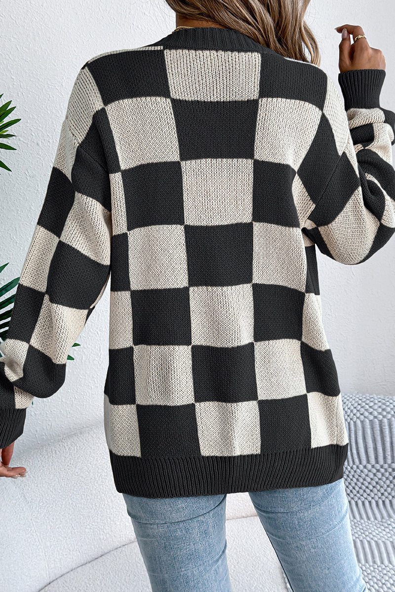Checkered Chic Oversized Cardigan