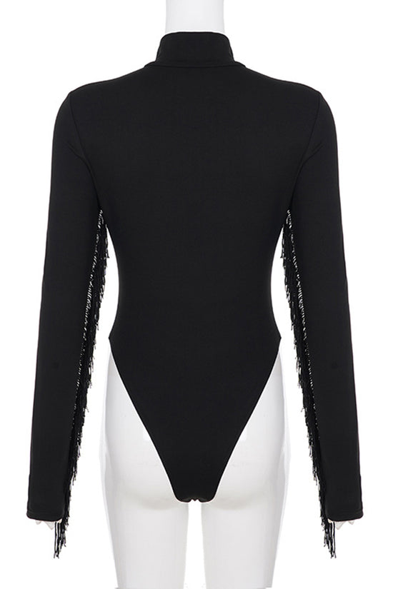 Fringe Detail High Neck Bodysuit