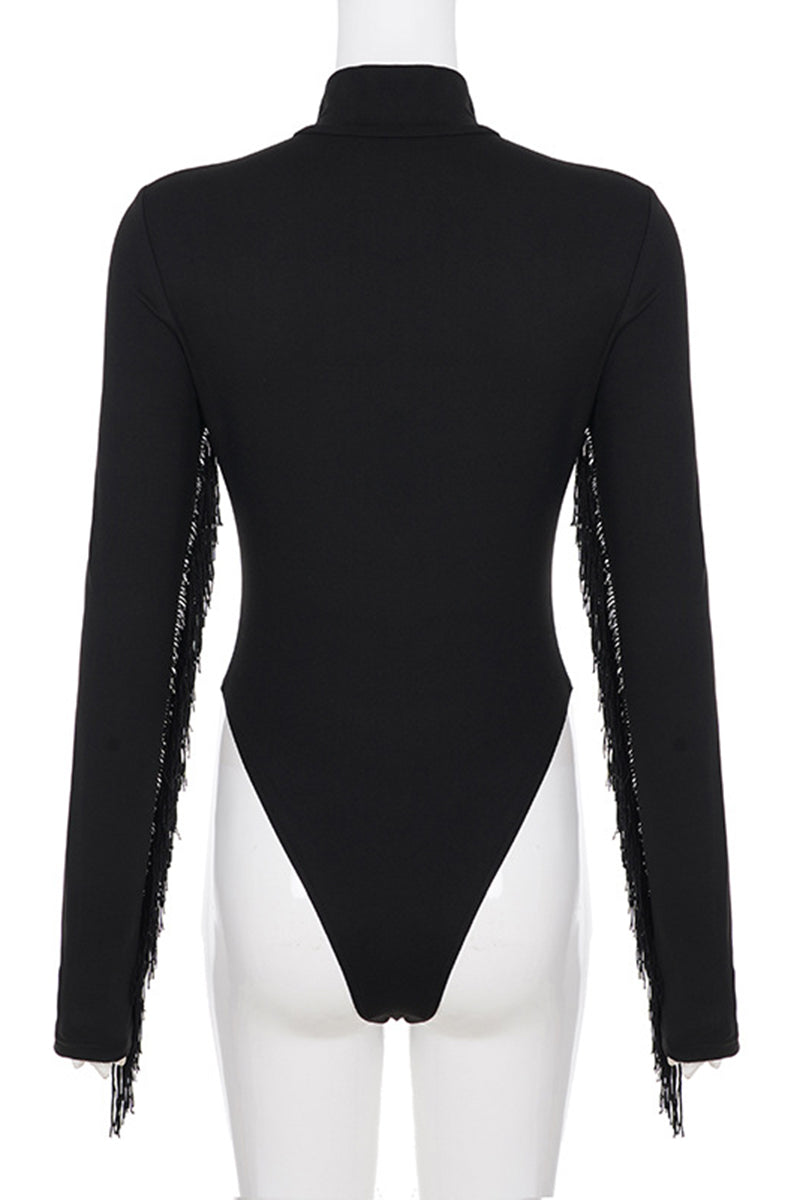 Fringe Detail High Neck Bodysuit