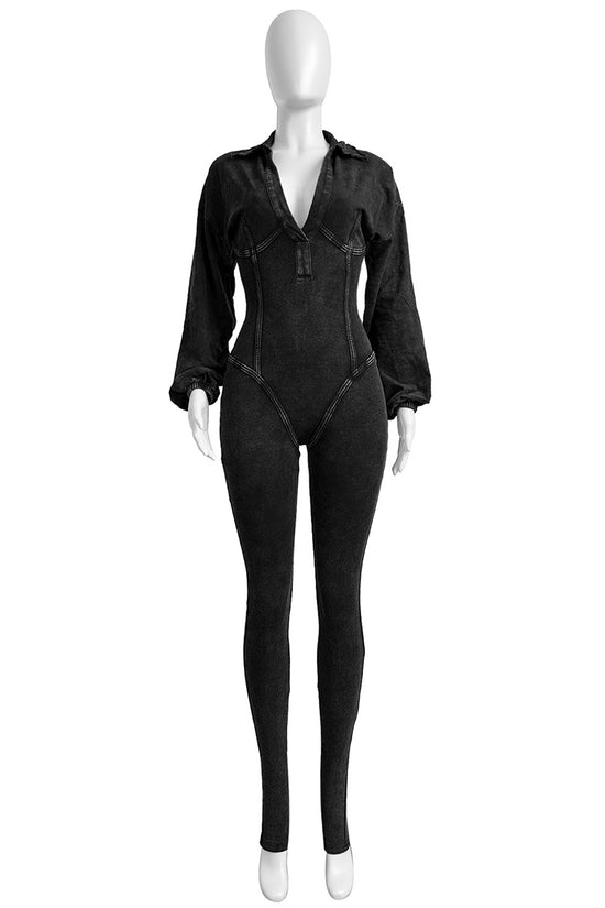 Chic Long Sleeve V-Neck Jumpsuit