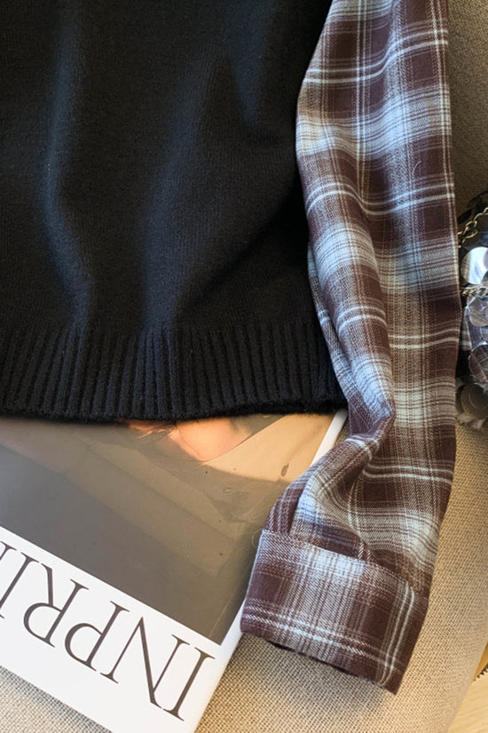 Zip-Up Plaid Patchwork Sweatshirt