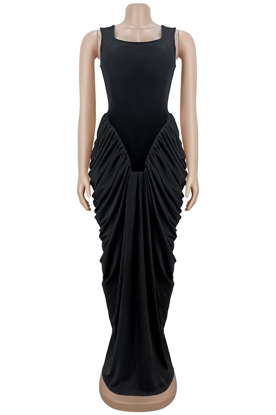 Elegant Sleeveless Draped Maxi Dress