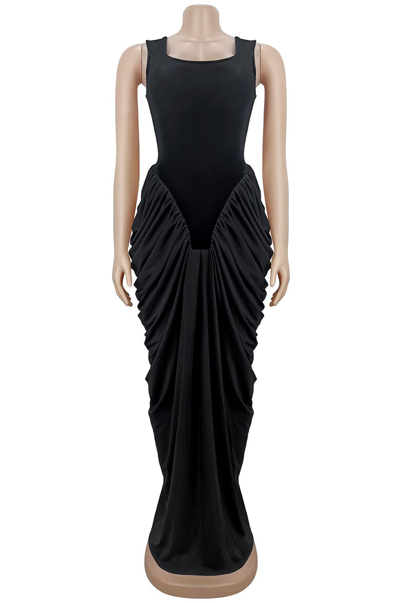 Elegant Sleeveless Draped Maxi Dress