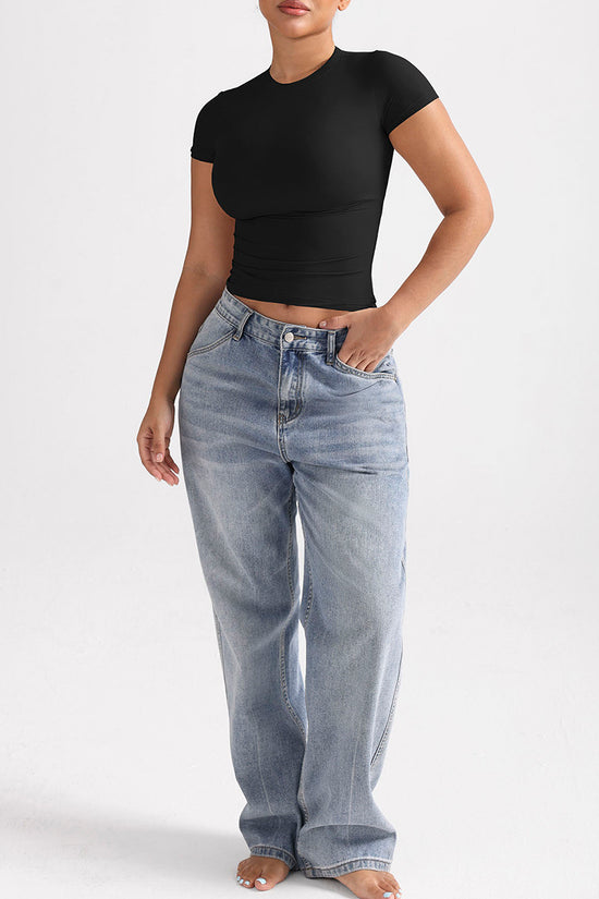 Fitted Short Sleeve Crew Neck Top