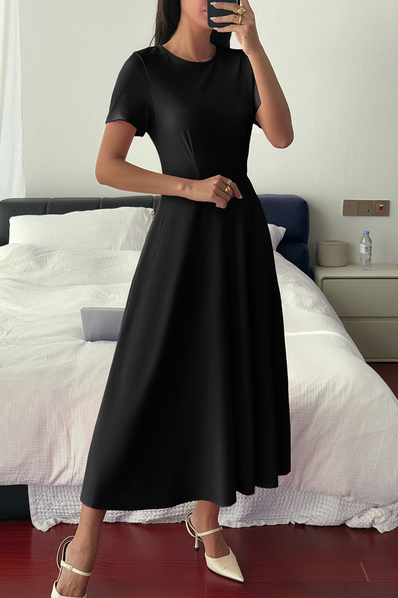 Elegant Short Sleeve Midi Dress