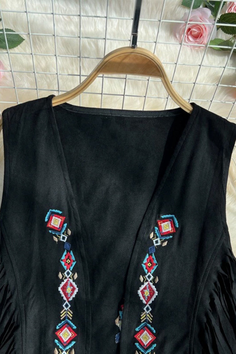 Patterned Fringe Statement Vest