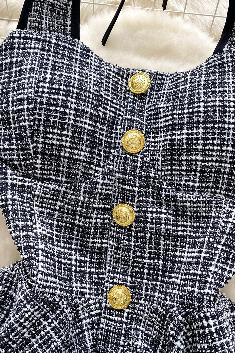 Buttoned Peplum Halter Top