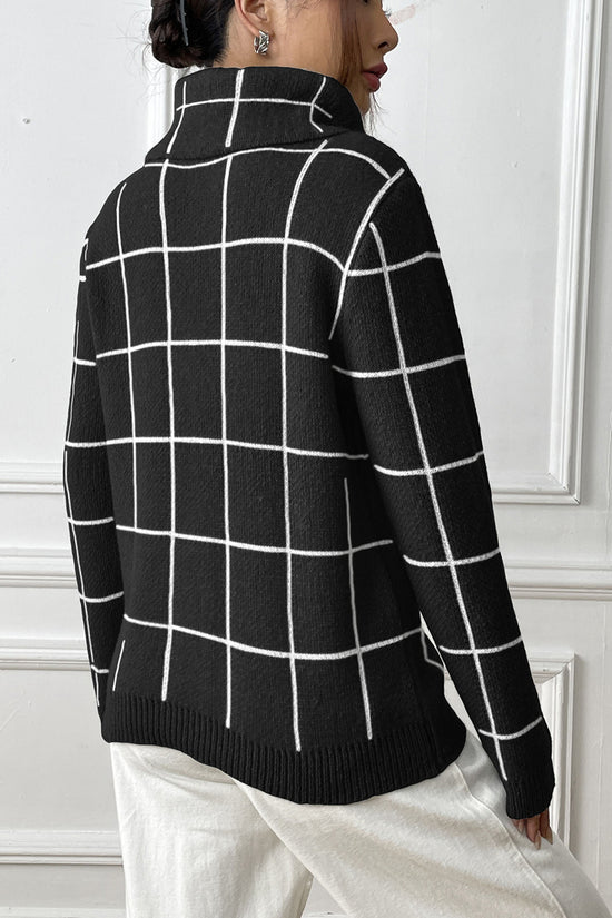 Turtleneck Grid Pattern Sweater