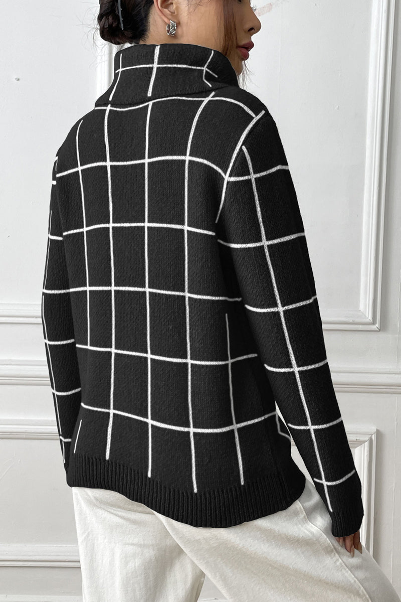 Turtleneck Grid Pattern Sweater