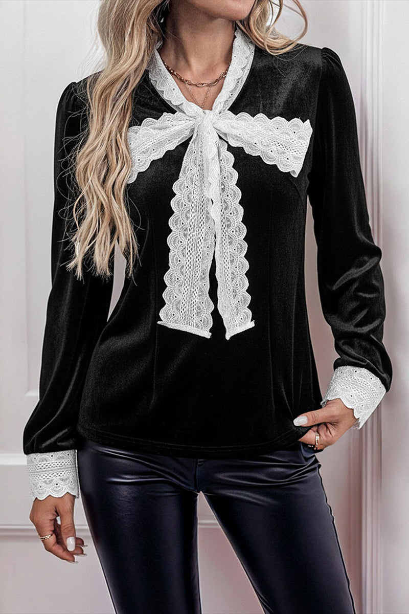 Elegant Lace Tie Neck Blouse