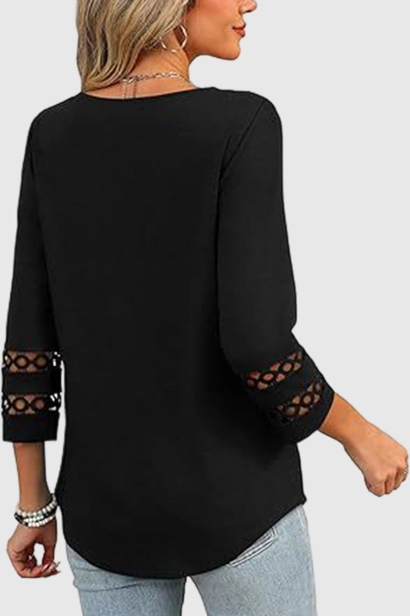 V-Neck Lace Sleeve Casual Top