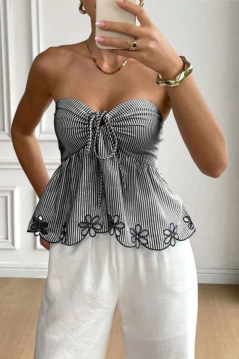 Striped Print Strapless Tank Top