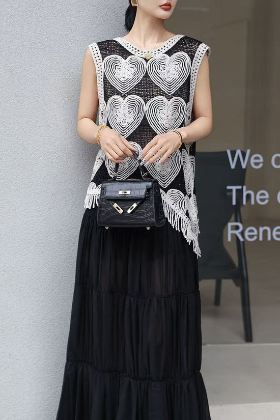 Heart Pattern Fringed Vest