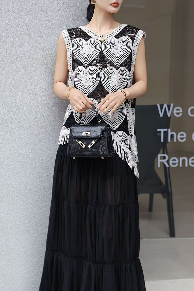 Heart Pattern Fringed Vest