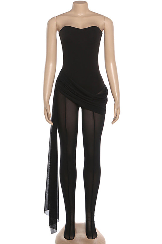 Elegant Strapless Sheer Jumpsuit