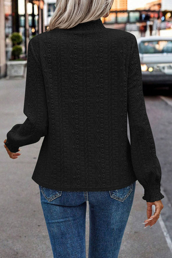 Elegant Textured Mock Neck Blouse
