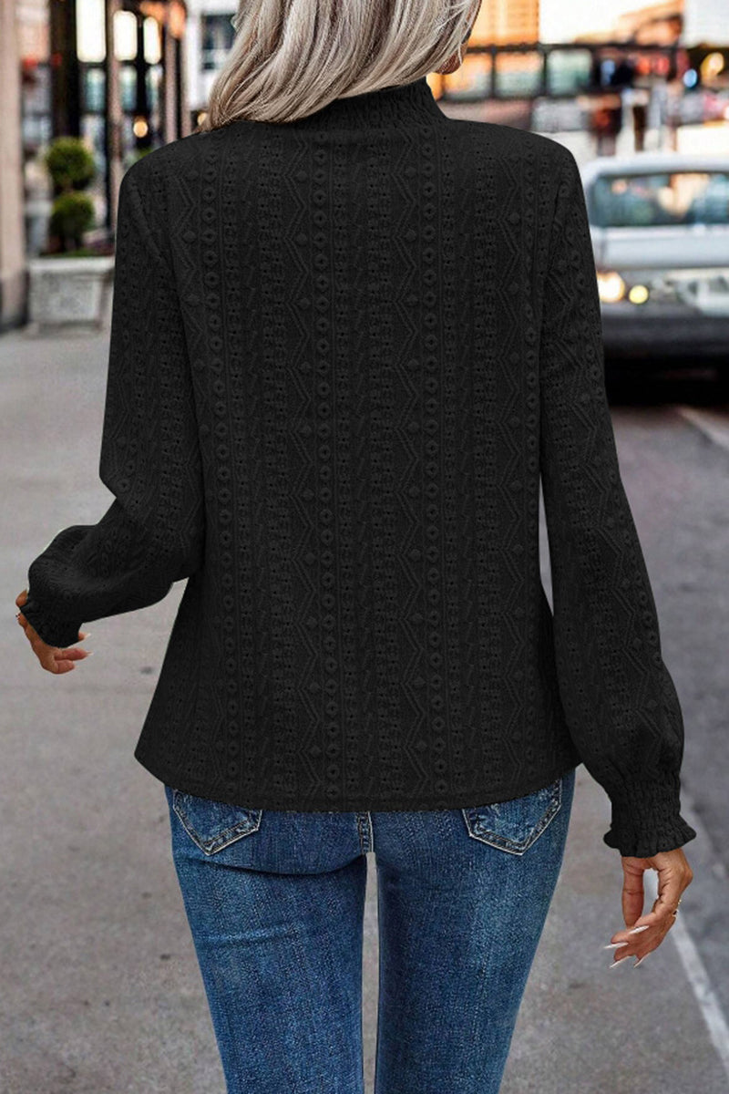 Elegant Textured Mock Neck Blouse