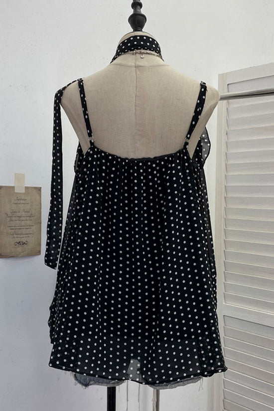 Polka Dot Layered Tank with Scarf Accent