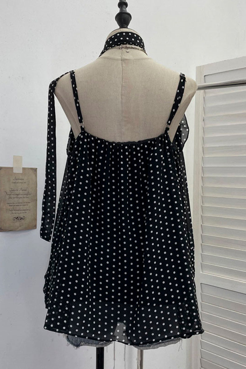 Polka Dot Layered Tank with Scarf Accent