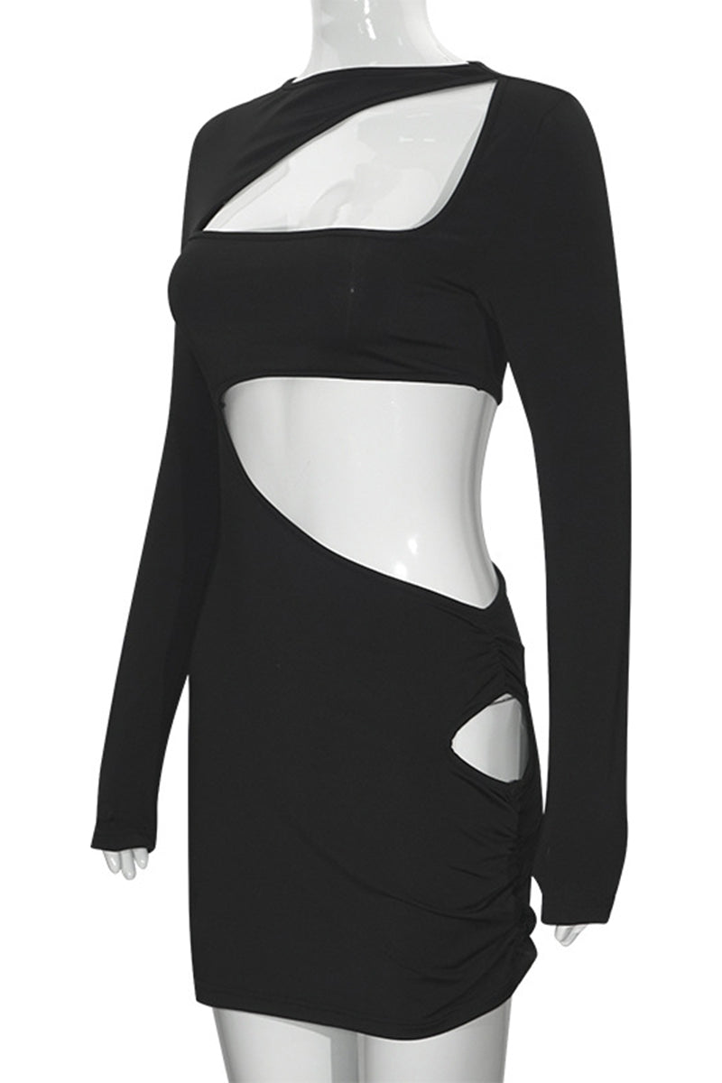 Asymmetric Cutout Long Sleeve Bodycon Dress