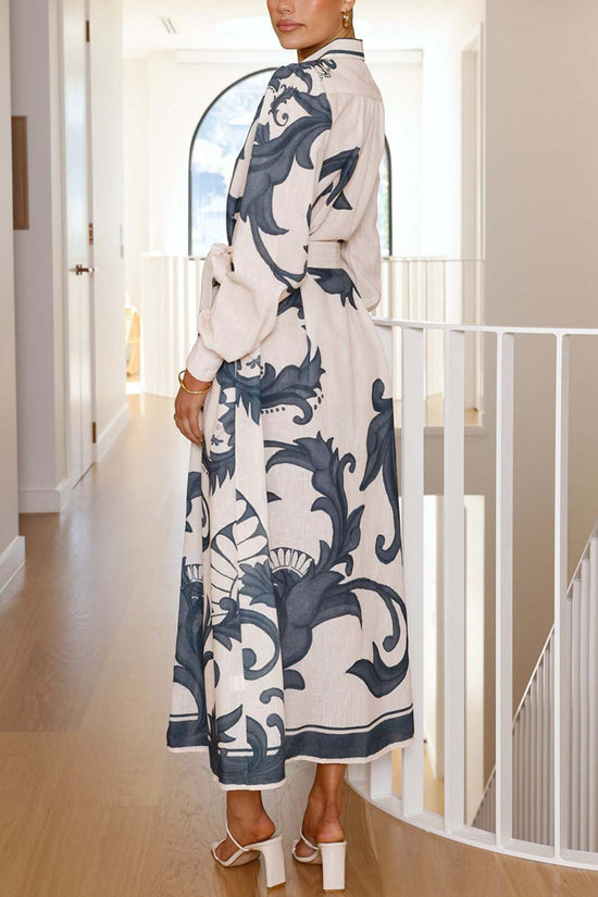 Floral Belted Long Sleeve Casual Dress