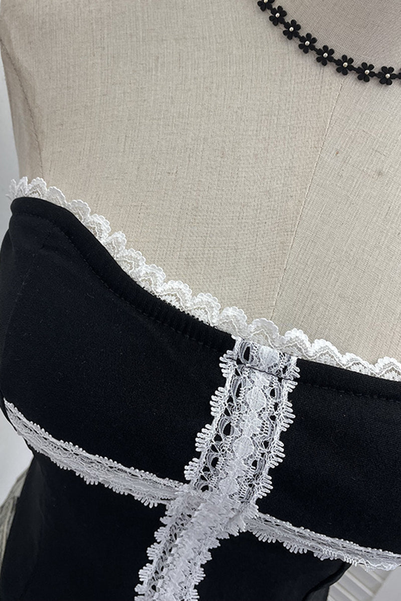 Lace Trim Strapless Corset Top