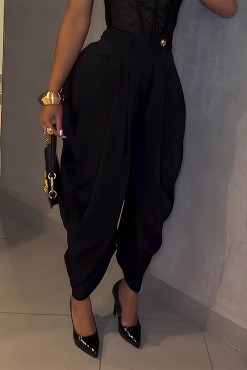Pleated Hem Draped Casual Pants