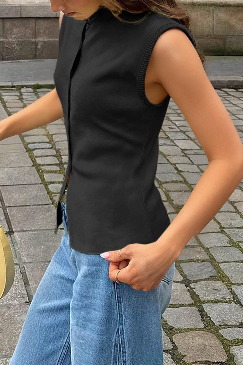 Sleek Buttoned Sleeveless Vest