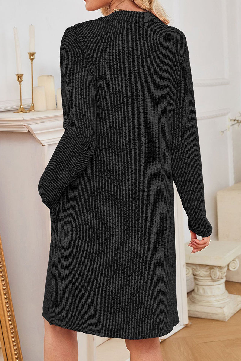 Striped V-Neck Long Sleeve Casual Dress