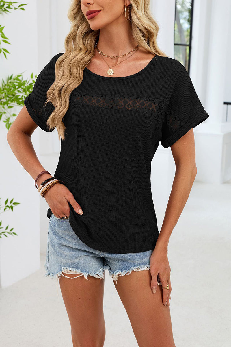 Stylish Lace Detail Short Sleeve Top
