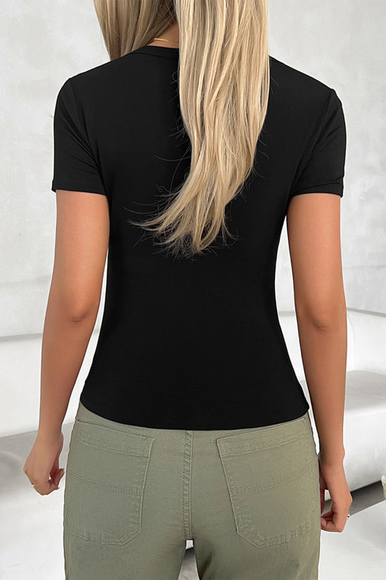Deep V-Neck Short Sleeve Bodycon T-Shirt