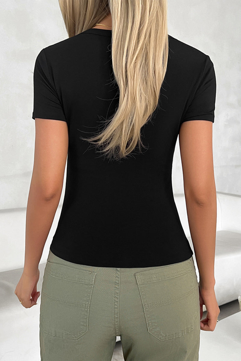 Deep V-Neck Short Sleeve Bodycon T-Shirt