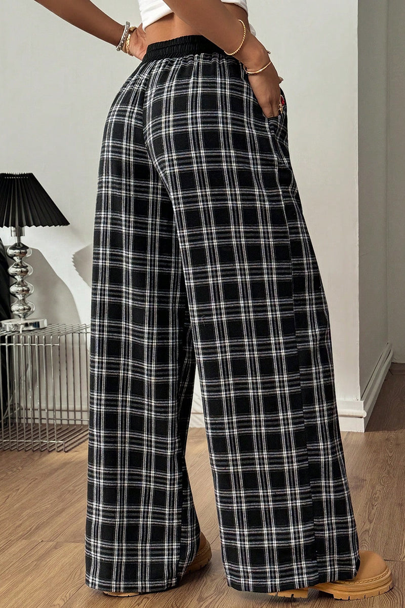 Classic Plaid Wide-Leg Casual Pants
