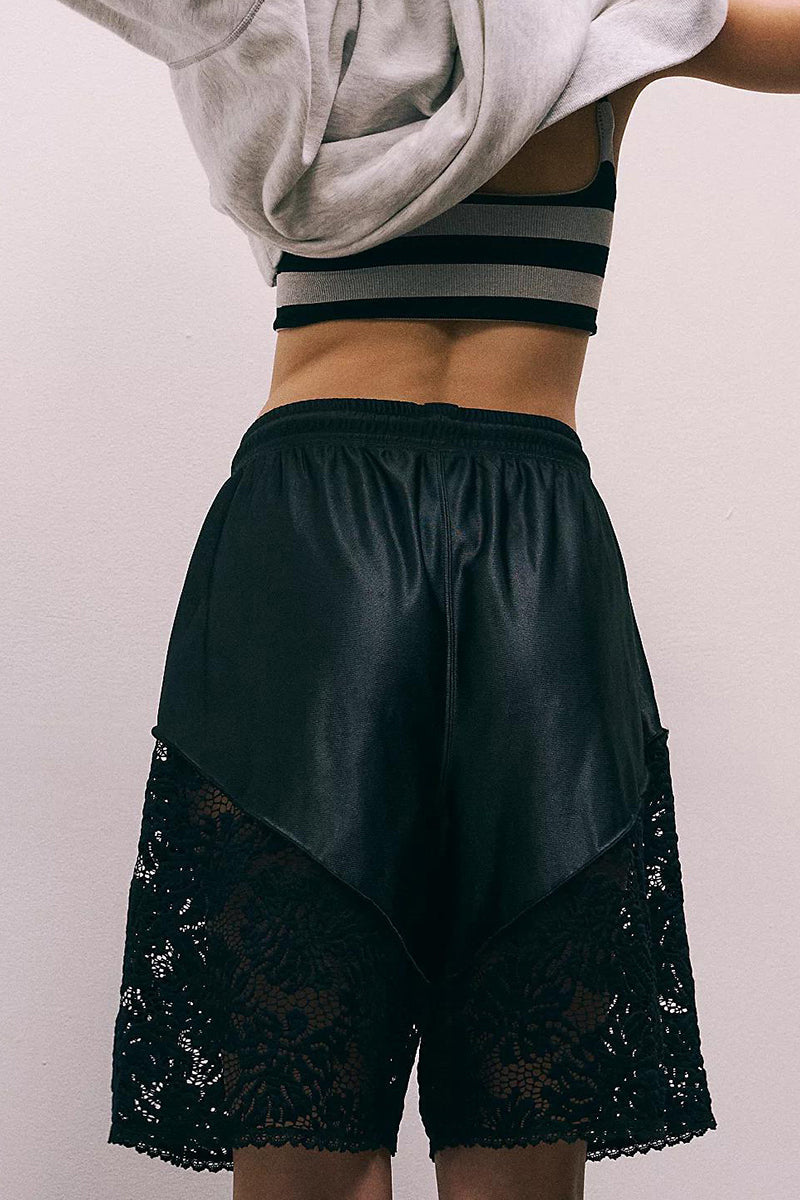 Sleek Lace-Panel Casual Shorts