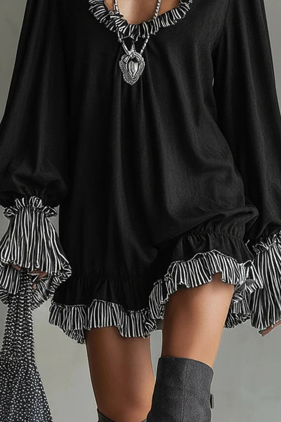 Ruffled Long-Sleeve Casual  Dress